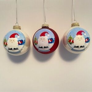 Vintage CBK Santa Snow Globe Christmas Tree Ornaments Set Of 3